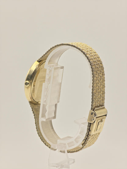 Vintage OMEGA De Ville Watch Gold Tone Quartz Thin Dress Watch Unisex Milanese Mesh Bracelet Minimalist Gift