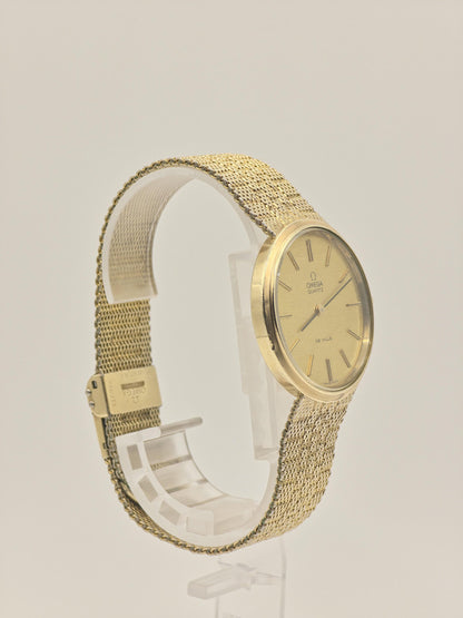 Vintage OMEGA De Ville Watch Gold Tone Quartz Thin Dress Watch Unisex Milanese Mesh Bracelet Minimalist Gift