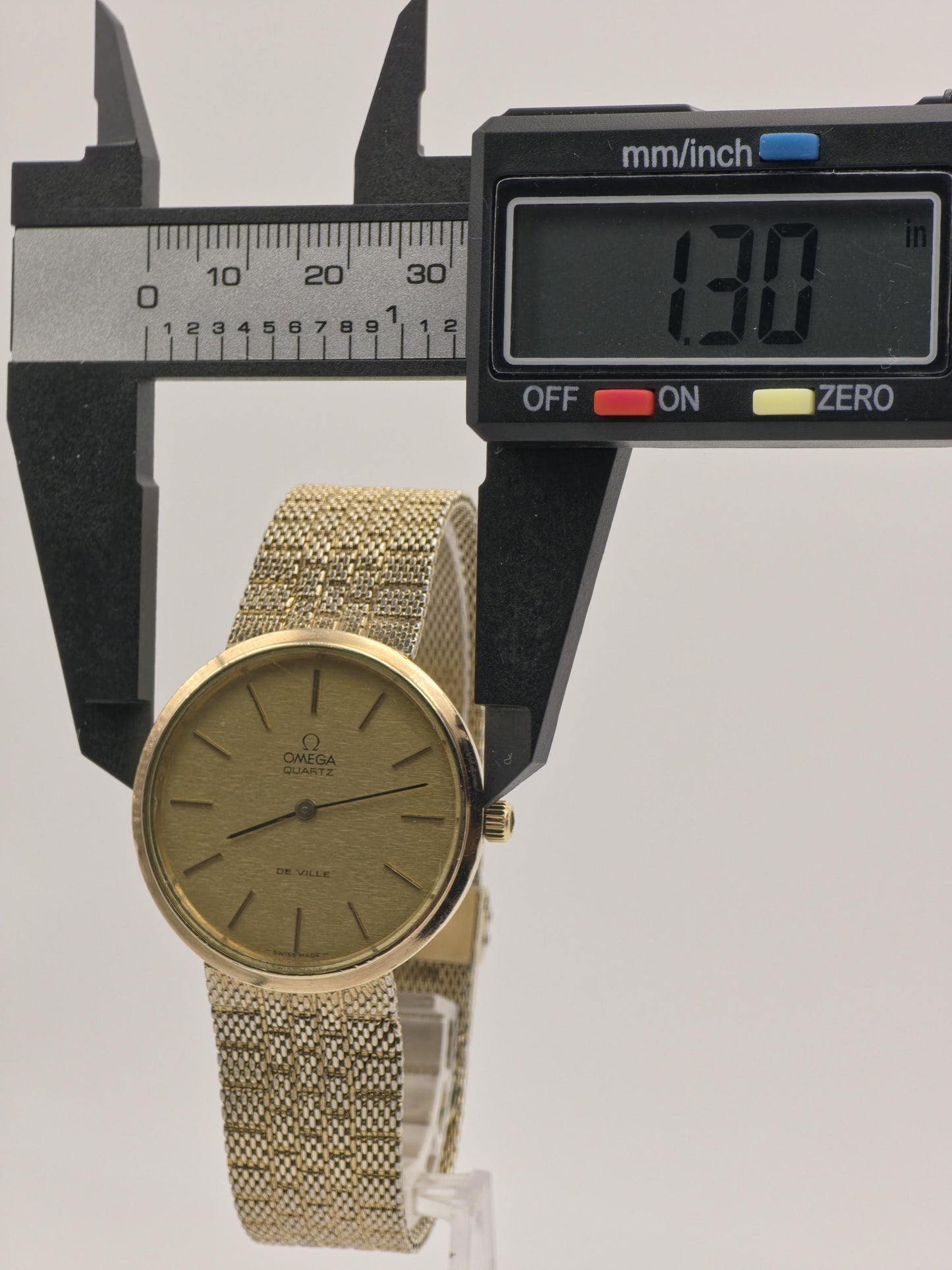 Vintage OMEGA De Ville Watch Gold Tone Quartz Thin Dress Watch Unisex Milanese Mesh Bracelet Minimalist Gift