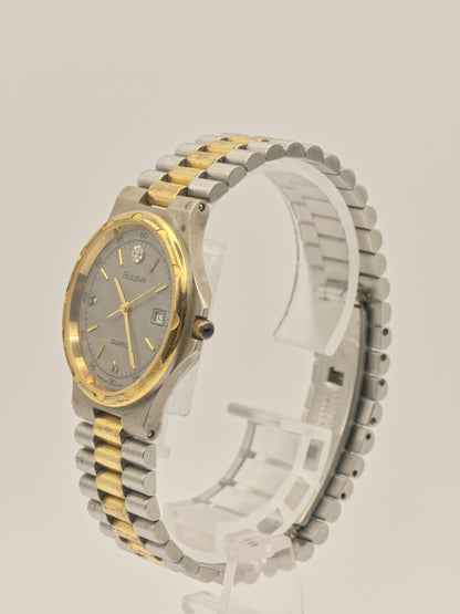 Vintage BULOVA Quartz Watch, Diamond Accent, Two-Tone Steel Gold Bracelet