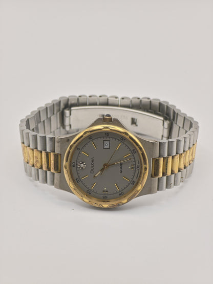 Vintage BULOVA Quartz Watch, Diamond Accent, Two-Tone Steel Gold Bracelet