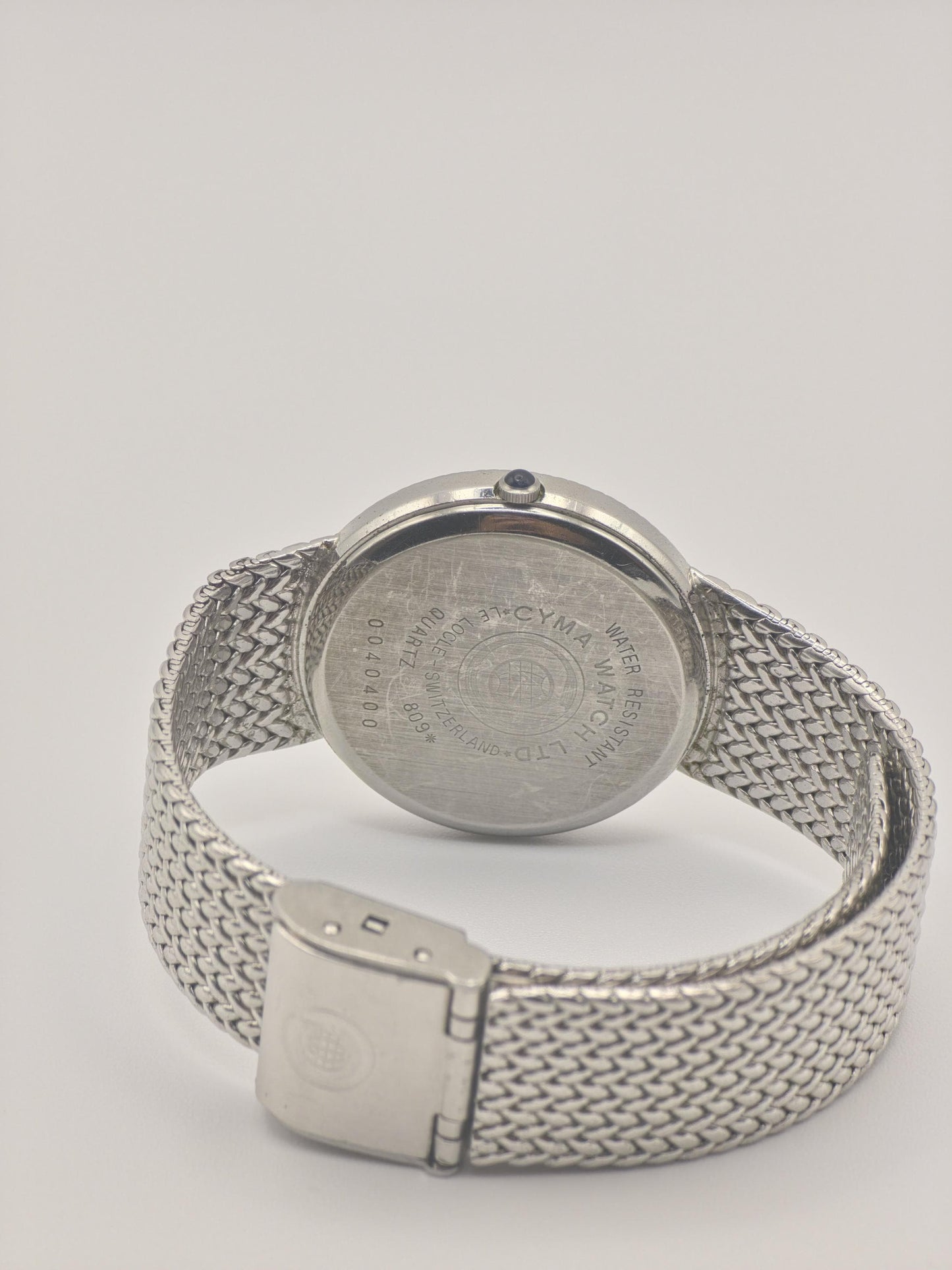 Vintage CYMA Quartz Watch Ladies Diamond Accent Mesh Bracelet Slim Swiss Made Gold Plated Dress Watch Gift