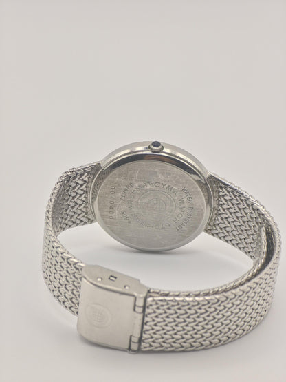Vintage CYMA Quartz Watch Ladies Diamond Accent Mesh Bracelet Slim Swiss Made Gold Plated Dress Watch Gift