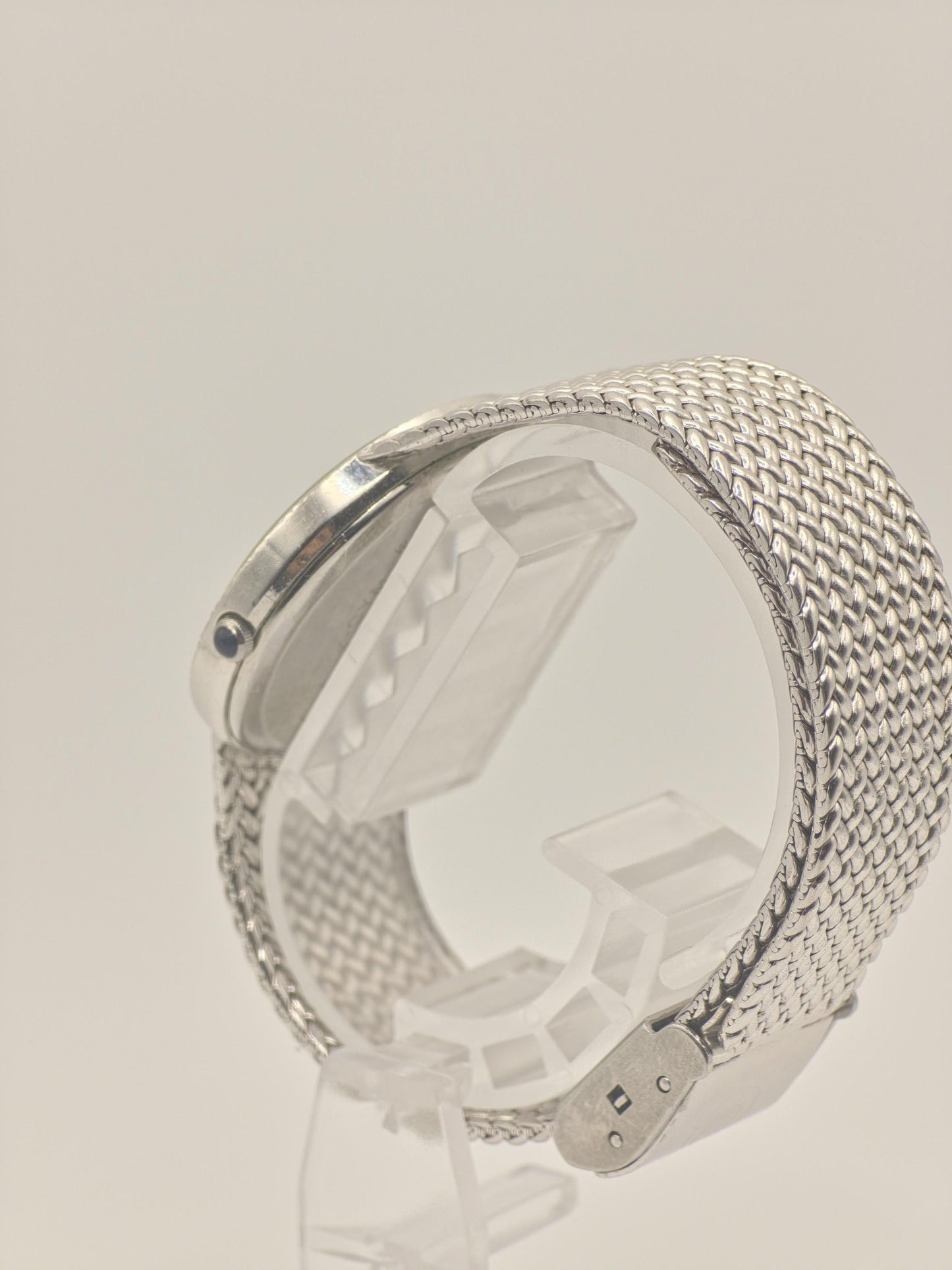 Vintage CYMA Quartz Watch Ladies Diamond Accent Mesh Bracelet Slim Swiss Made Gold Plated Dress Watch Gift