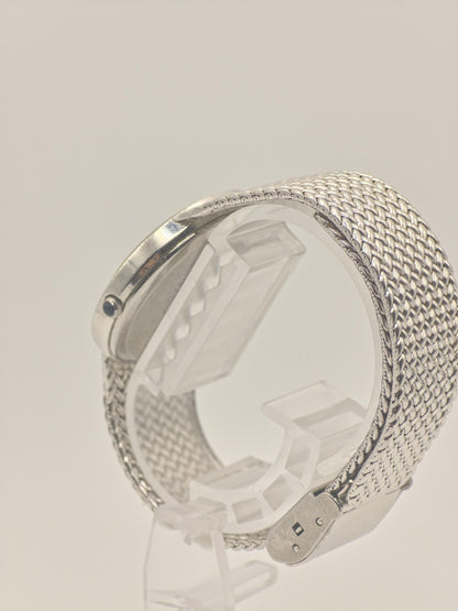 Vintage CYMA Quartz Watch Ladies Diamond Accent Mesh Bracelet Slim Swiss Made Gold Plated Dress Watch Gift
