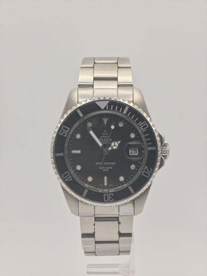 ELGIN Diver Watch Men's Black Bezel Steel Bracelet Quartz Professional Sports Timepiece Classic Gift