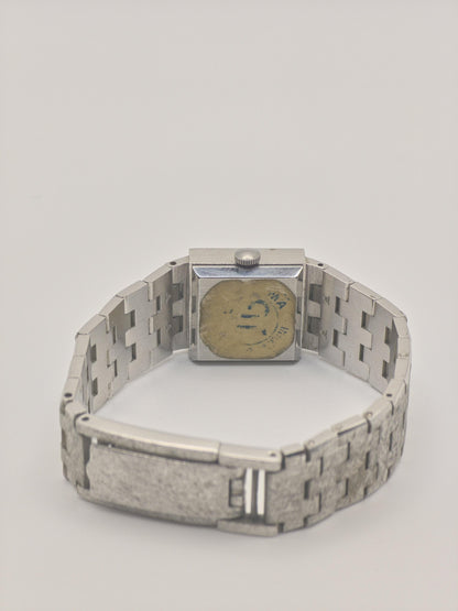 Vintage YEMA Watch Ladies Square Case Stone Accent Mesh Bracelet Silver Tone French Swiss Made Dress Watch