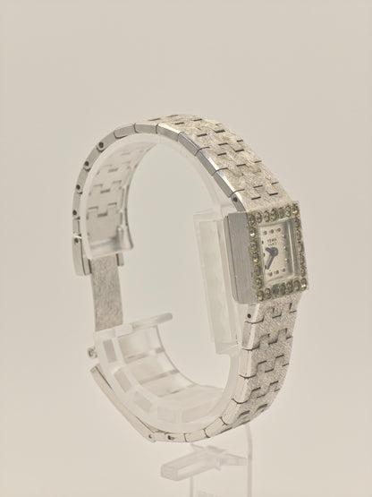 Vintage YEMA Watch Ladies Square Case Stone Accent Mesh Bracelet Silver Tone French Swiss Made Dress Watch