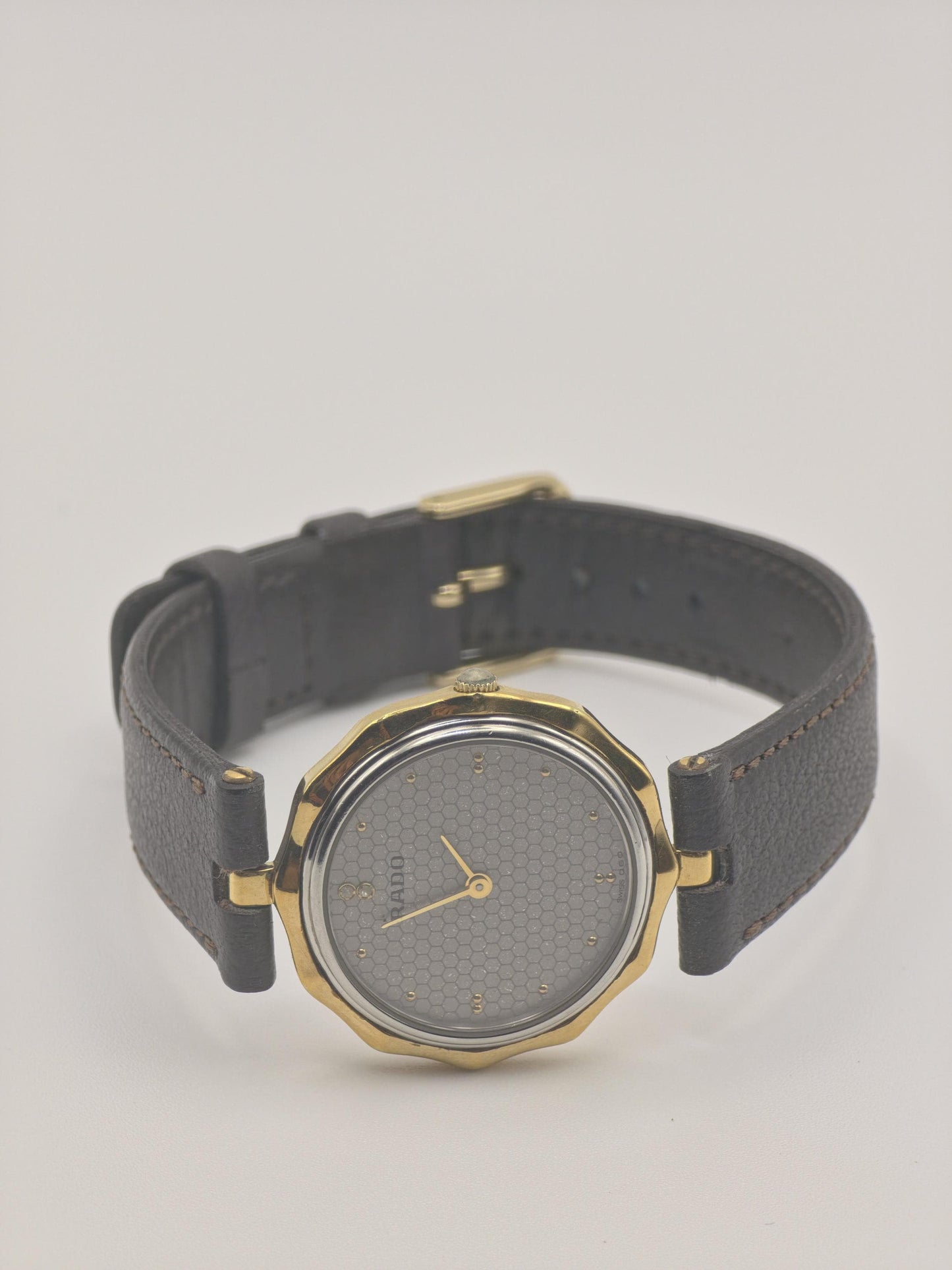 Vintage RADO Quartz Watch, Gold Plated Honeycomb Dial, Swiss Made
