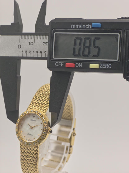 Vintage SEIKO Excelsior Ladies Watch: Gold Tone Diamond, Mother of Pearl