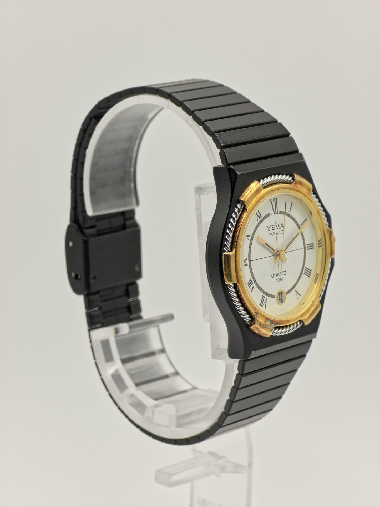 Vintage Yema Paris Watch | Black & Gold Tone, Oval Dial, Rope Bezel