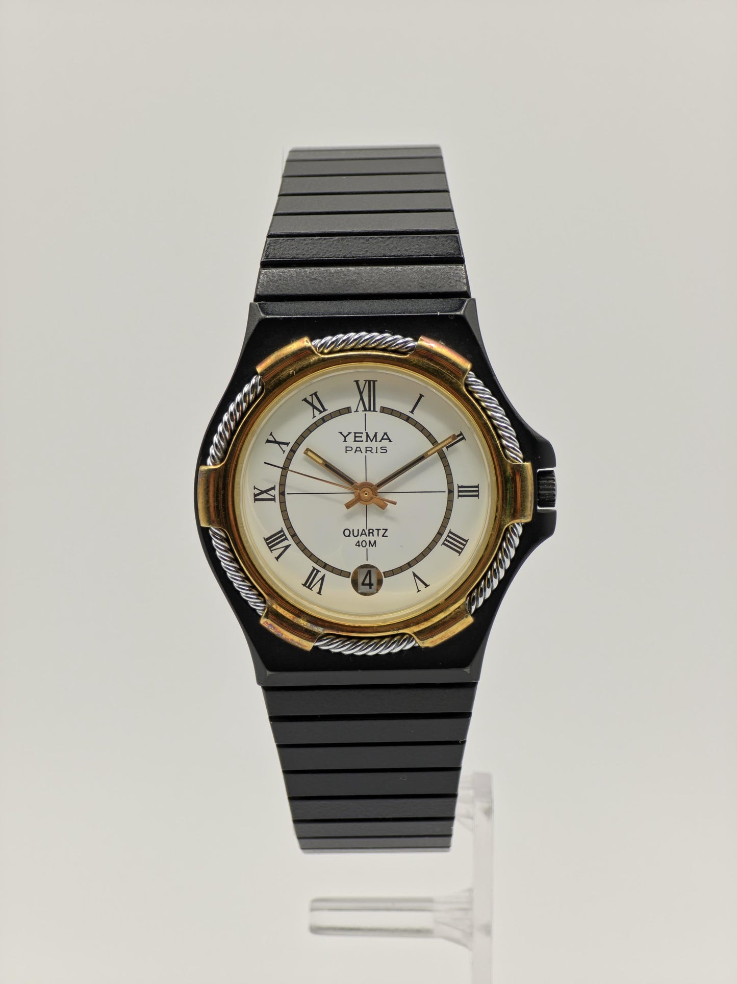 Vintage Yema Paris Watch | Black & Gold Tone, Oval Dial, Rope Bezel