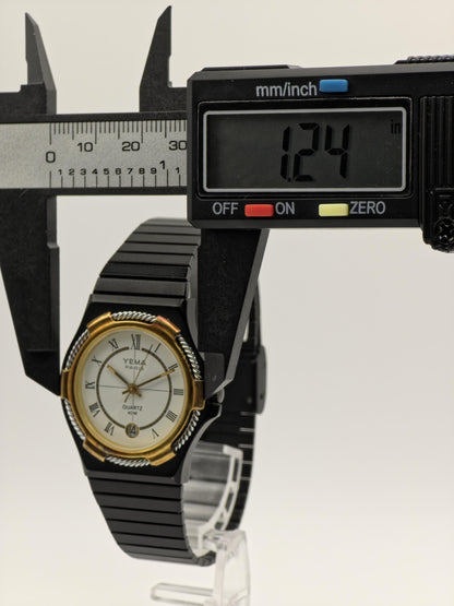 Vintage Yema Paris Watch | Black & Gold Tone, Oval Dial, Rope Bezel