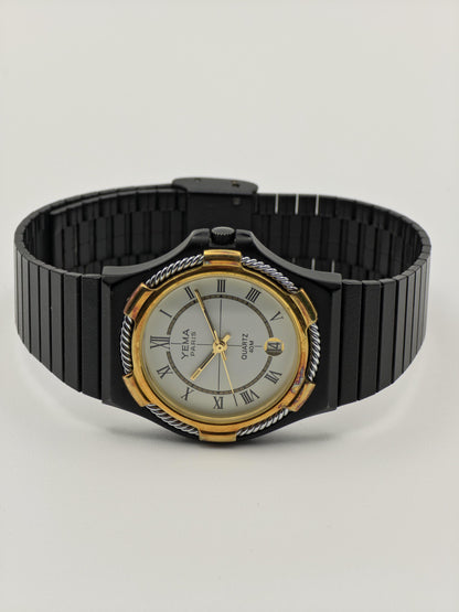 Vintage Yema Paris Watch | Black & Gold Tone, Oval Dial, Rope Bezel