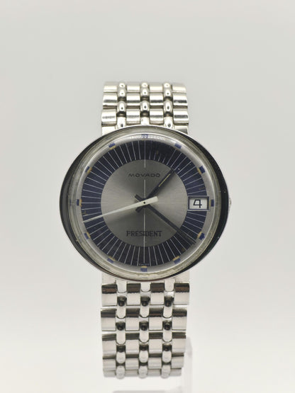 MOVADO President Vintage Men’s Watch – Swiss Made Silver & Blue Dial – 1970s Classic Design