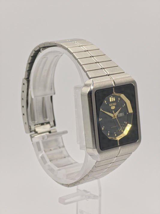 Vintage Seiko 5 Automatic Watch | 1980s Rectangular Stainless Steel, Japan Made