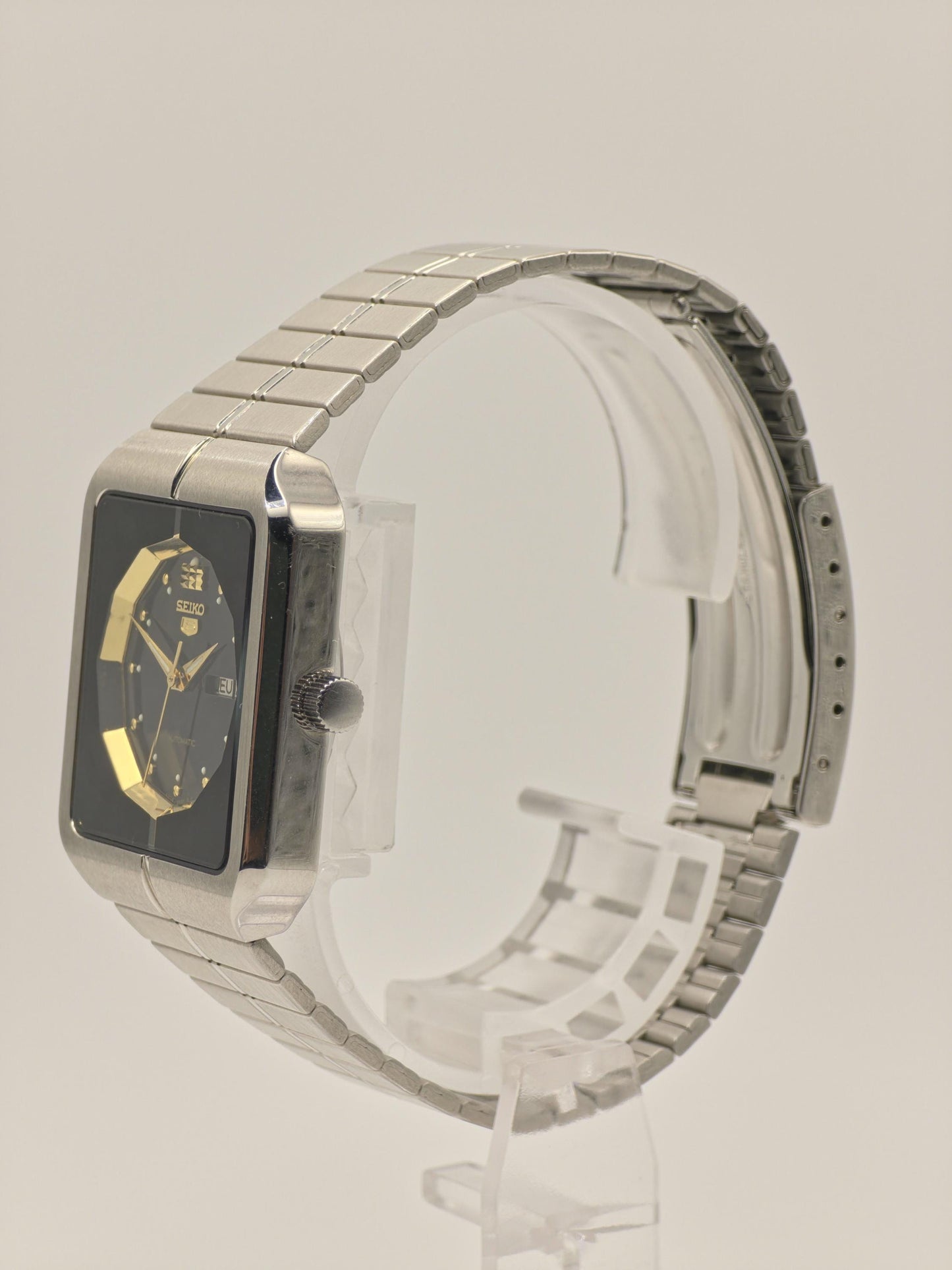 Vintage Seiko 5 Automatic Watch | 1980s Rectangular Stainless Steel, Japan Made