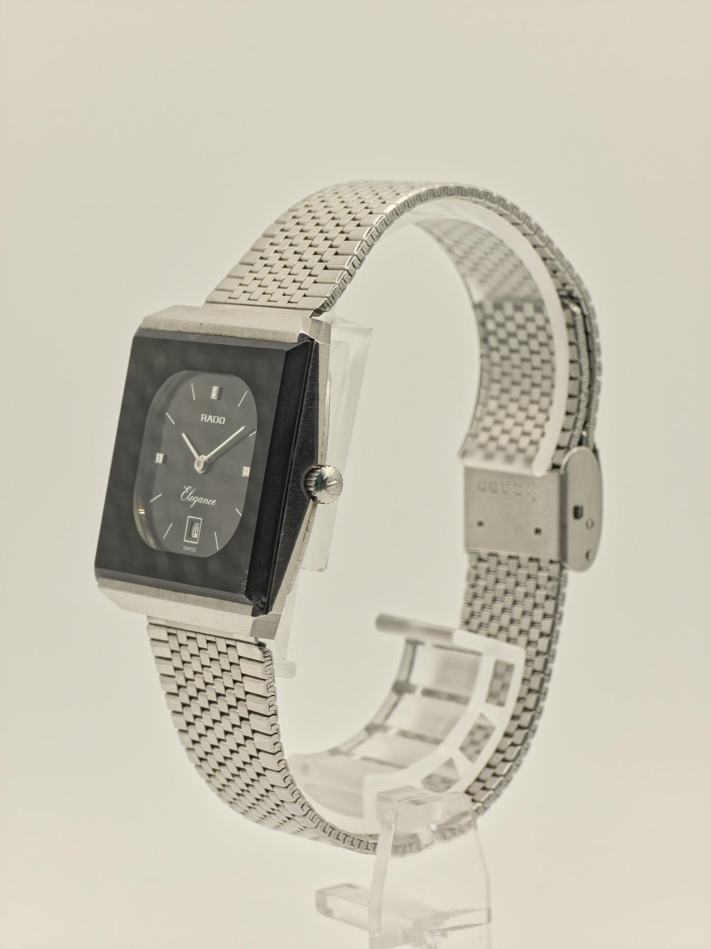 Vintage RADO Elegance Watch | 1980s Swiss Stainless Steel, Black Dial