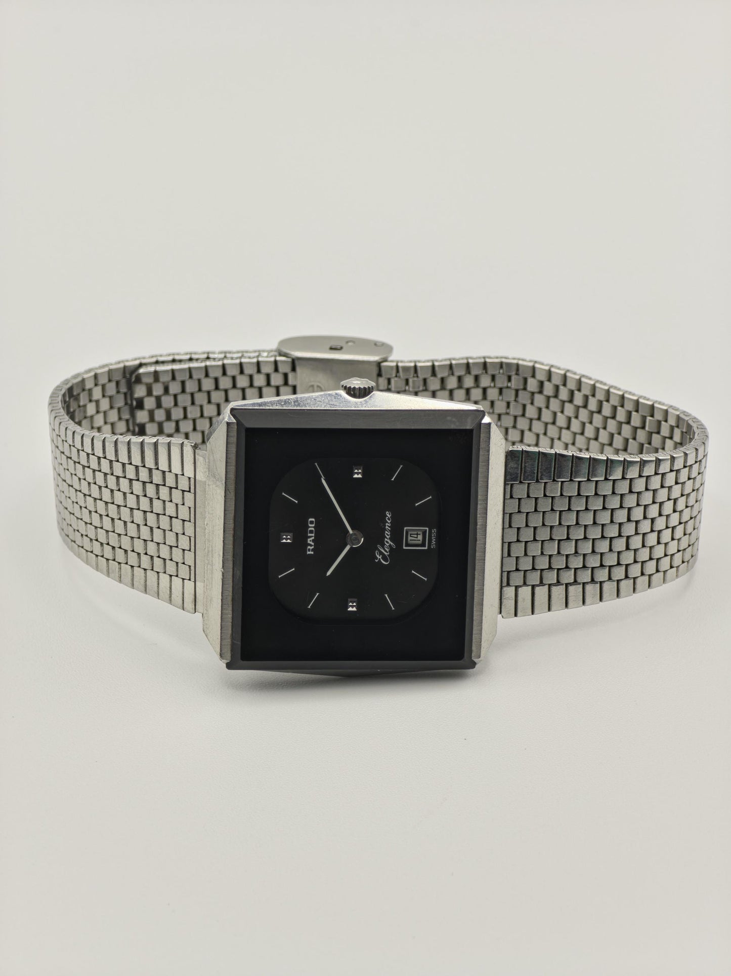 Vintage RADO Elegance Watch | 1980s Swiss Stainless Steel, Black Dial