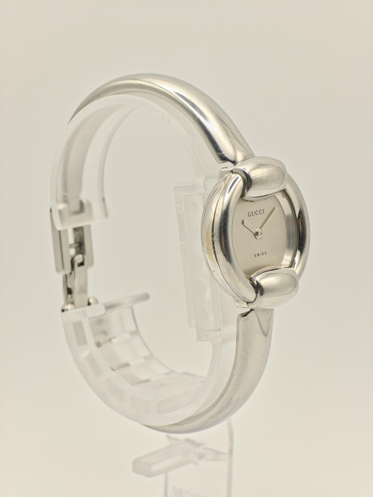 Vintage Gucci 1400L Ladies Bangle Watch | Swiss Made Silver-Tone Oval Case | Minimalist Luxury Design | Quartz Dress Timepiece