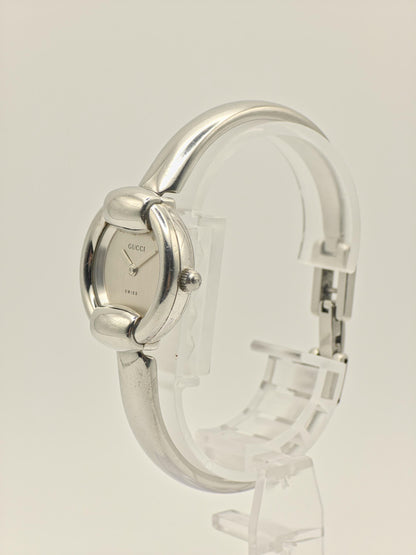 Vintage Gucci 1400L Ladies Bangle Watch | Swiss Made Silver-Tone Oval Case | Minimalist Luxury Design | Quartz Dress Timepiece