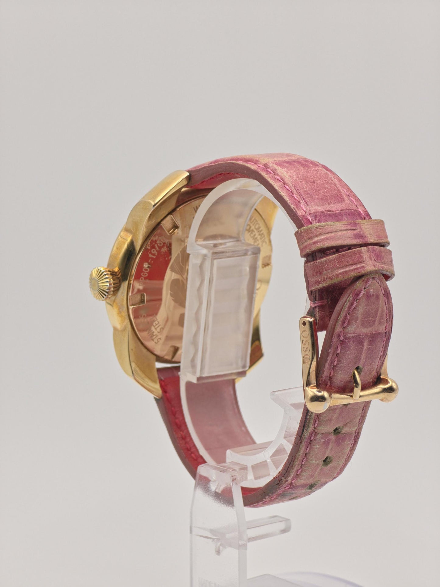 OSSO ITALY Automatic mens Watch – Gold Case, Pink Leather Strap, Box & Warranty