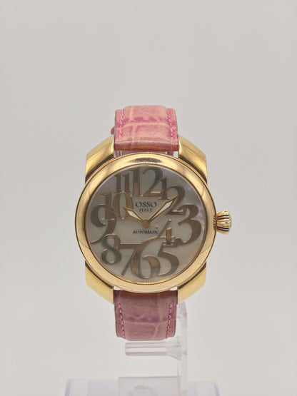 OSSO ITALY Automatic mens Watch – Gold Case, Pink Leather Strap, Box & Warranty