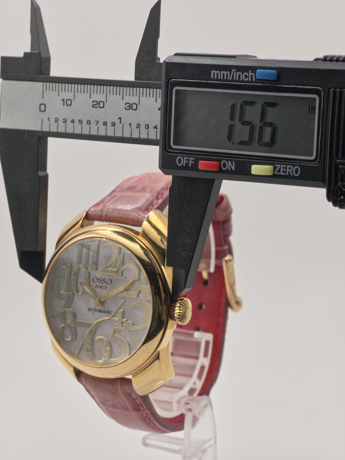 OSSO ITALY Automatic mens Watch – Gold Case, Pink Leather Strap, Box & Warranty