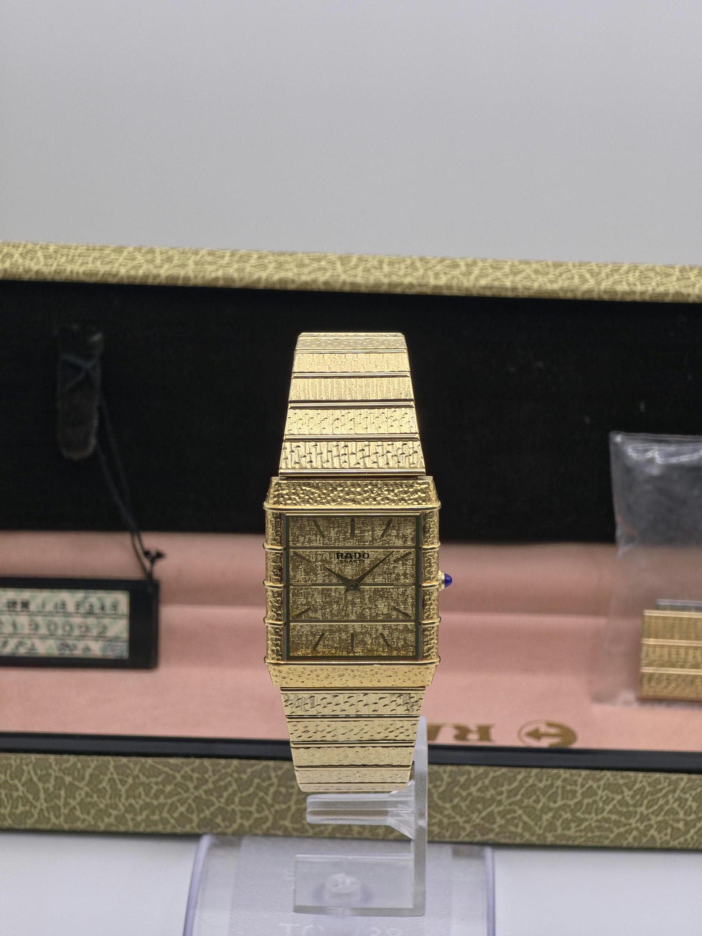 Vintage RADO Gold-Plated Textured Watch – Swiss Made – Box & Serial Card