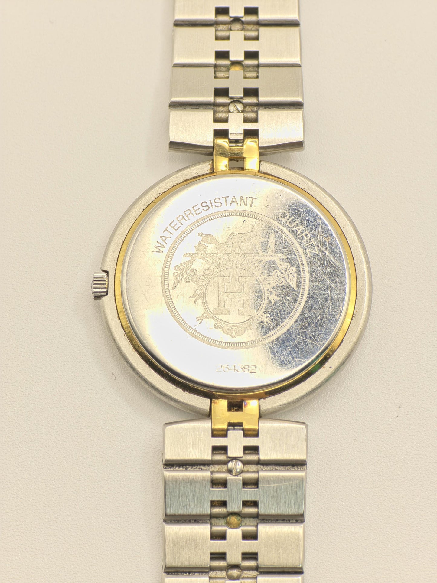 Vintage Hermès Paris Two-Tone Watch | Swiss Made Clipper Style | Cream Dial & Date | Stainless Steel/Gold Dress Timepiece