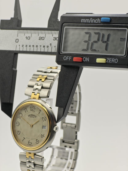 Vintage Hermès Paris Two-Tone Watch | Swiss Made Clipper Style | Cream Dial & Date | Stainless Steel/Gold Dress Timepiece