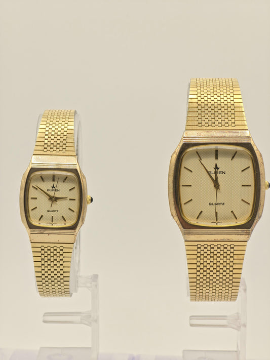 Vintage Buren Couple Watch Set | Gold-Tone Swiss Quartz Timepiece