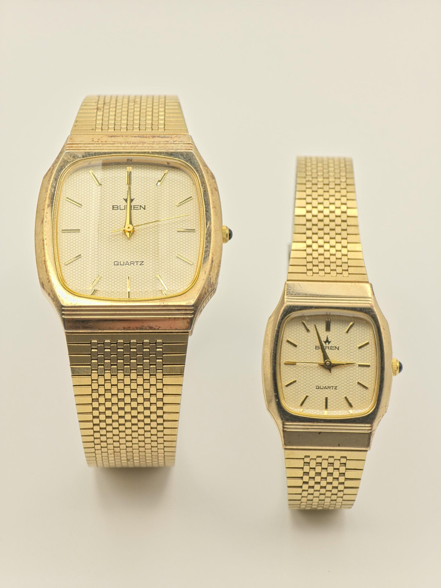 Vintage Buren Couple Watch Set | Gold-Tone Swiss Quartz Timepiece