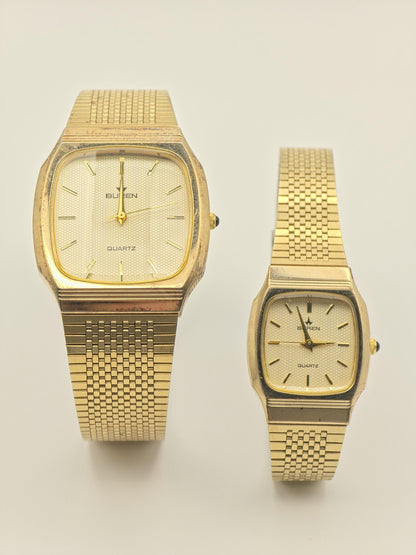 Vintage Buren Couple Watch Set | Gold-Tone Swiss Quartz Timepiece