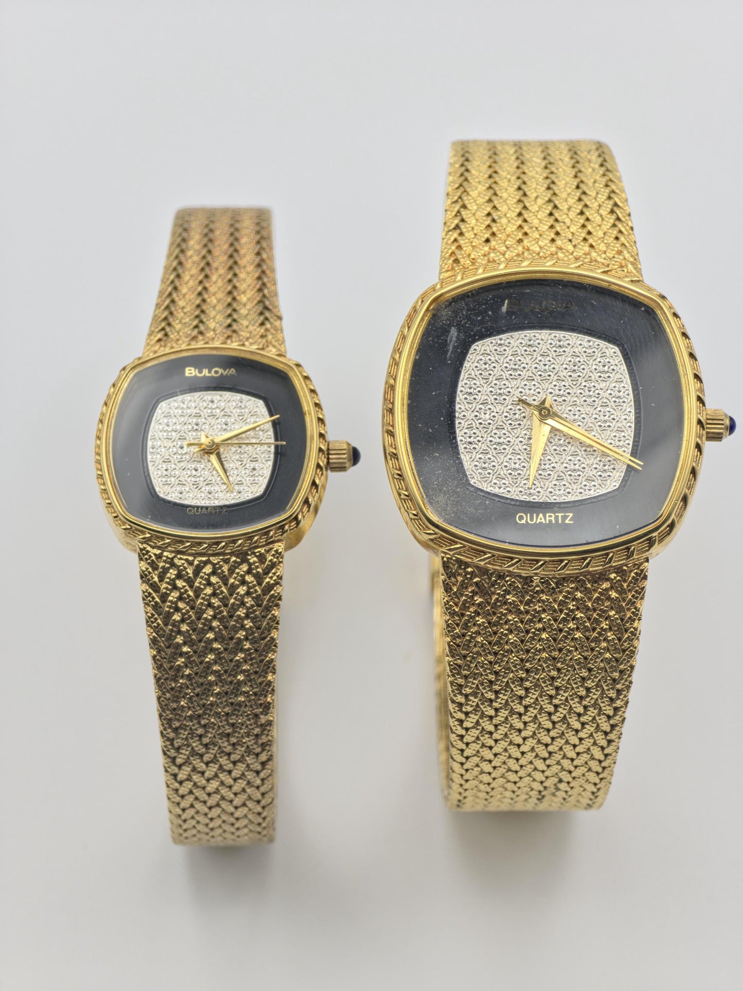 Vintage Bulova Couple Watch Set | Gold-Tone Diamond-Style Dial, Swiss Quartz