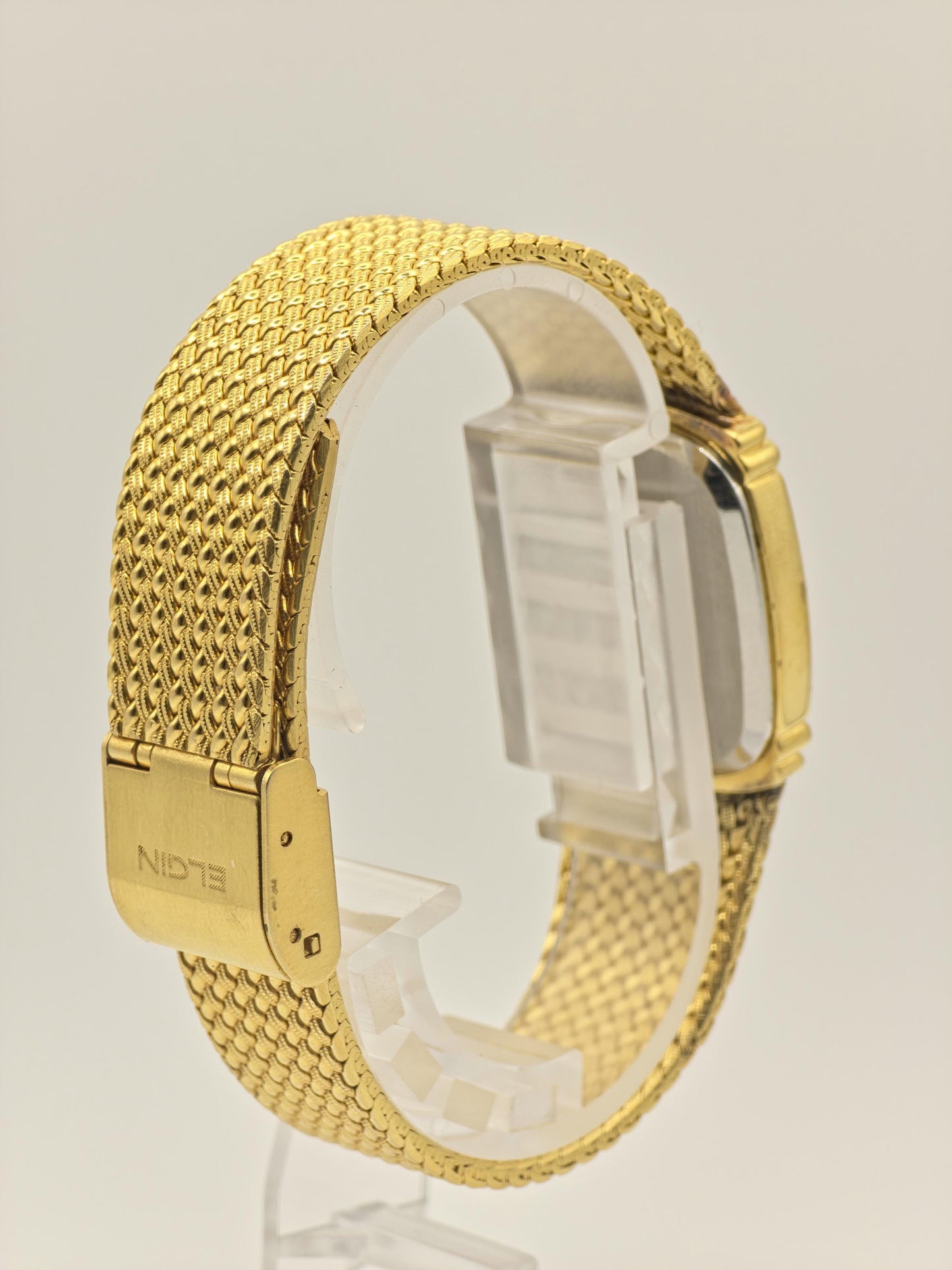 Vintage Elgin Gold-Tone Watch | Swiss Quartz | Textured Gold Dial & Diamond-Style Markers | Elegant Dress Timepiece