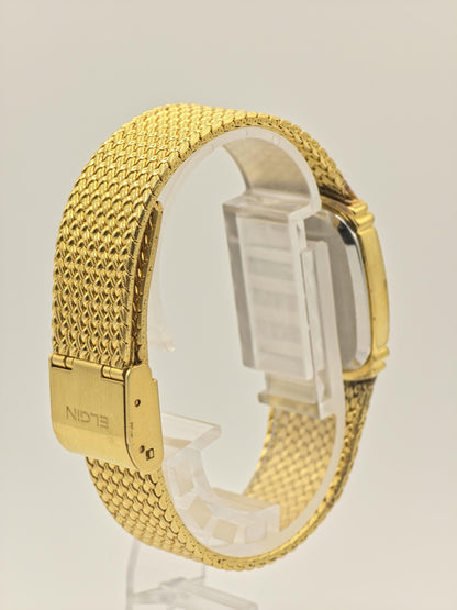 Vintage Elgin Gold-Tone Watch | Swiss Quartz | Textured Gold Dial & Diamond-Style Markers | Elegant Dress Timepiece