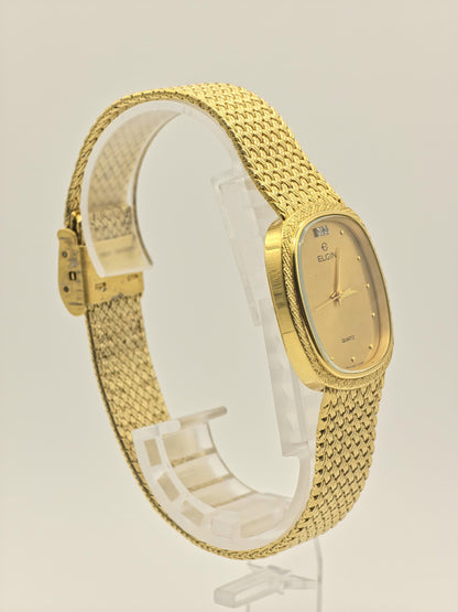 Vintage Elgin Gold-Tone Dress Watch | Swiss Quartz, Engraved Case
