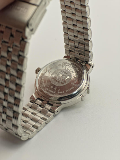 Vintage Elgin Ladies Platinum-Tone Watch | Diamond-Style Bezel & Markers | Swiss Quartz | Elegant Dress Timepiece