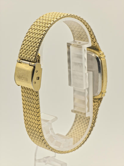 Vintage Elgin Gold-Tone Watch | Swiss Quartz, Hammered Dial