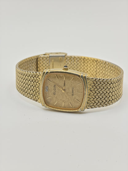 Vintage Elgin Gold-Tone Watch | Swiss Quartz, Hammered Dial