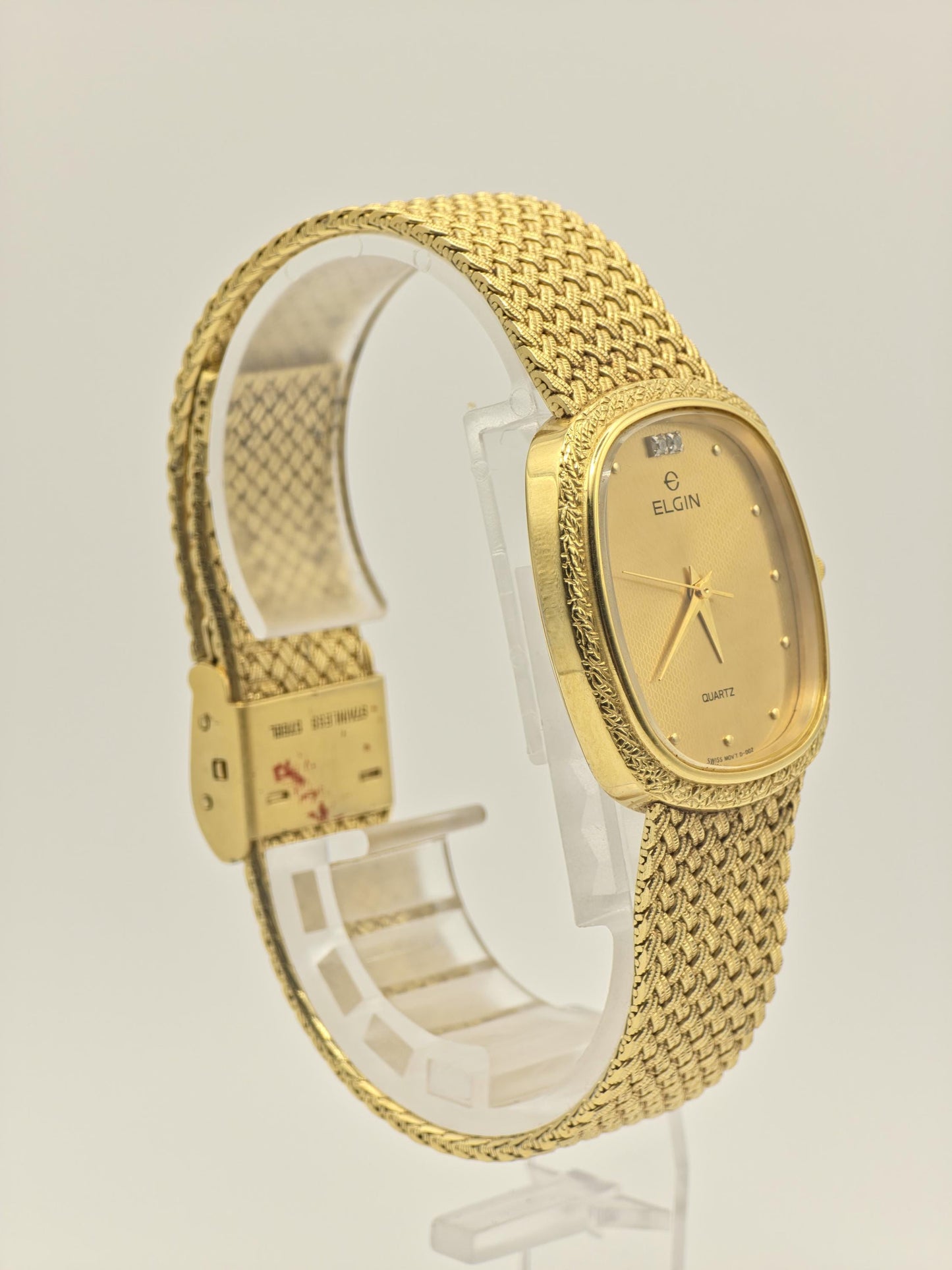 Vintage Elgin Gold-Tone Watch | Swiss Quartz, Engraved Bezel