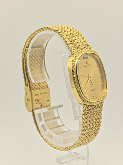 Vintage Elgin Gold-Tone Watch | Swiss Quartz, Engraved Bezel