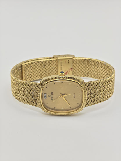 Vintage Elgin Gold-Tone Watch | Swiss Quartz, Engraved Bezel