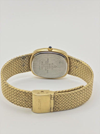 Vintage Elgin Gold-Tone Watch | Swiss Quartz, Engraved Bezel