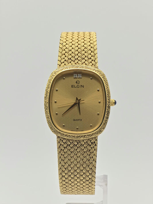 Vintage Elgin Gold-Tone Watch | Swiss Quartz, Engraved Bezel