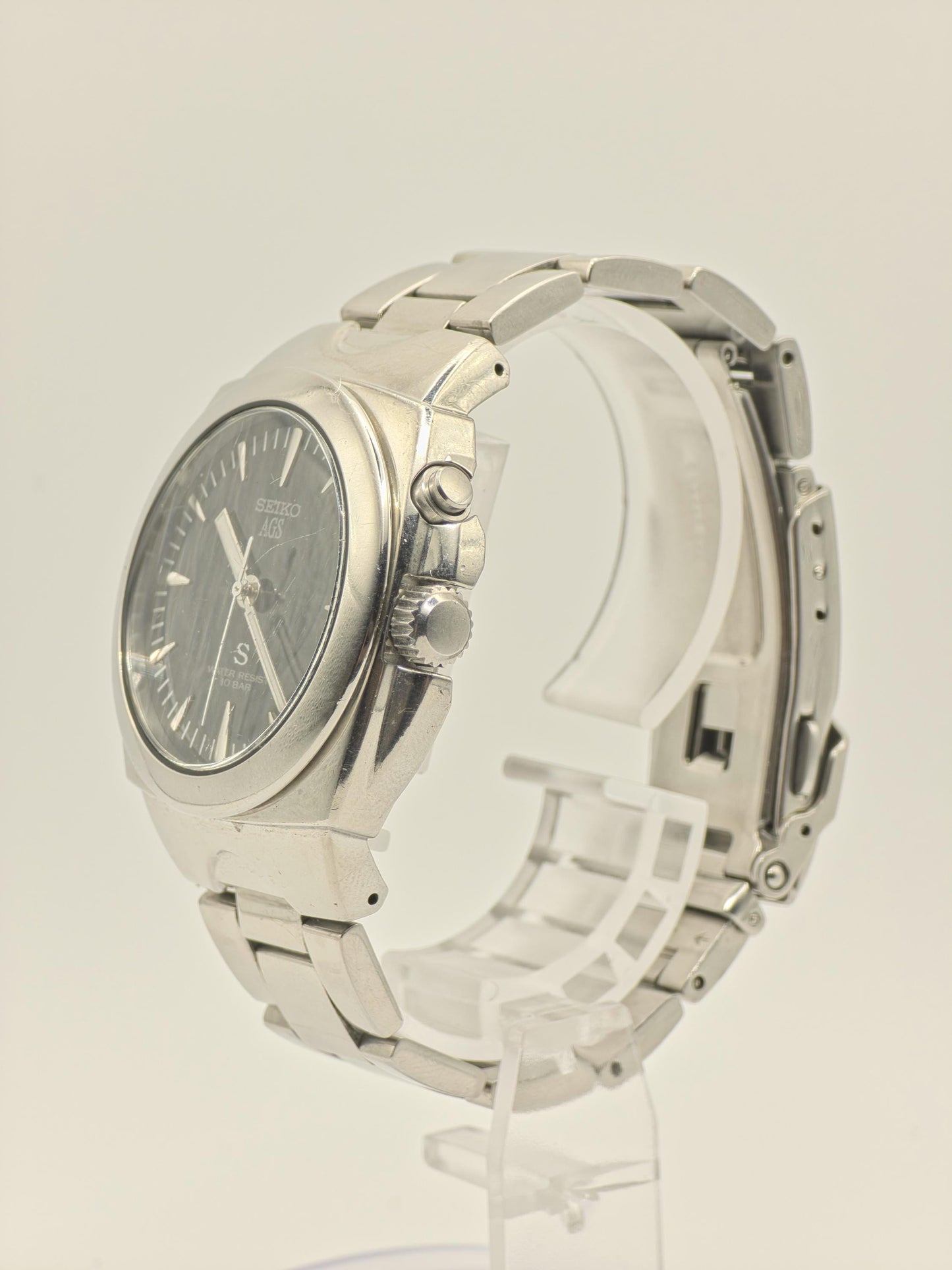 Vintage Seiko AGS Kinetic Watch | Stainless Steel, Black Dial Men's Timepiece