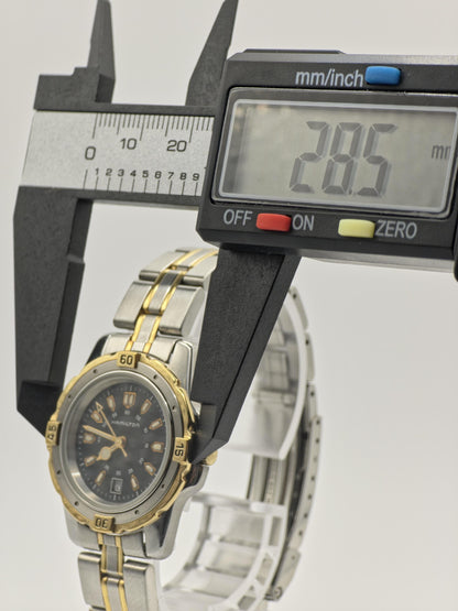 Vintage Hamilton Two-Tone Watch | Swiss Quartz, Black Dial (Original Box + Links)