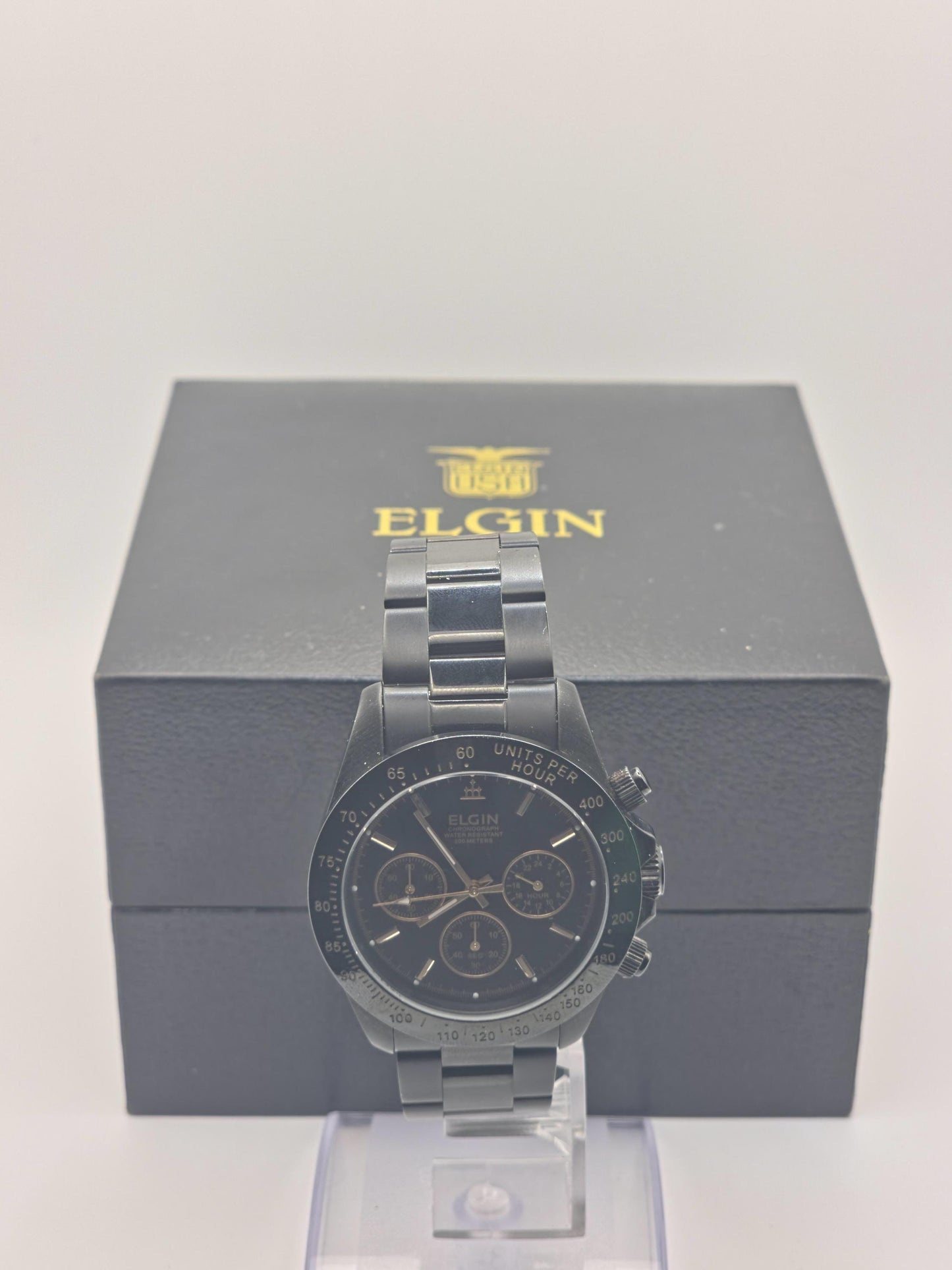 ELGIN Black & Gold Quartz Watch | Sport-Dress Timepiece, Original Box
