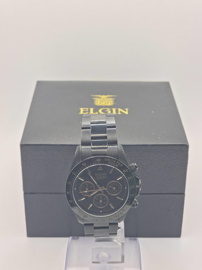 ELGIN Black & Gold Quartz Watch | Sport-Dress Timepiece, Original Box